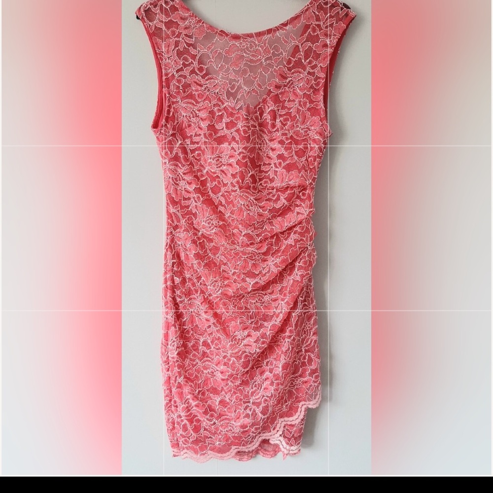 Lipsy Vibrant Pink Lace Bodycon Dress - Size Small